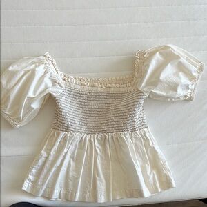 Cream Off the Shoulder Puff Sleeve Smocked Blouse